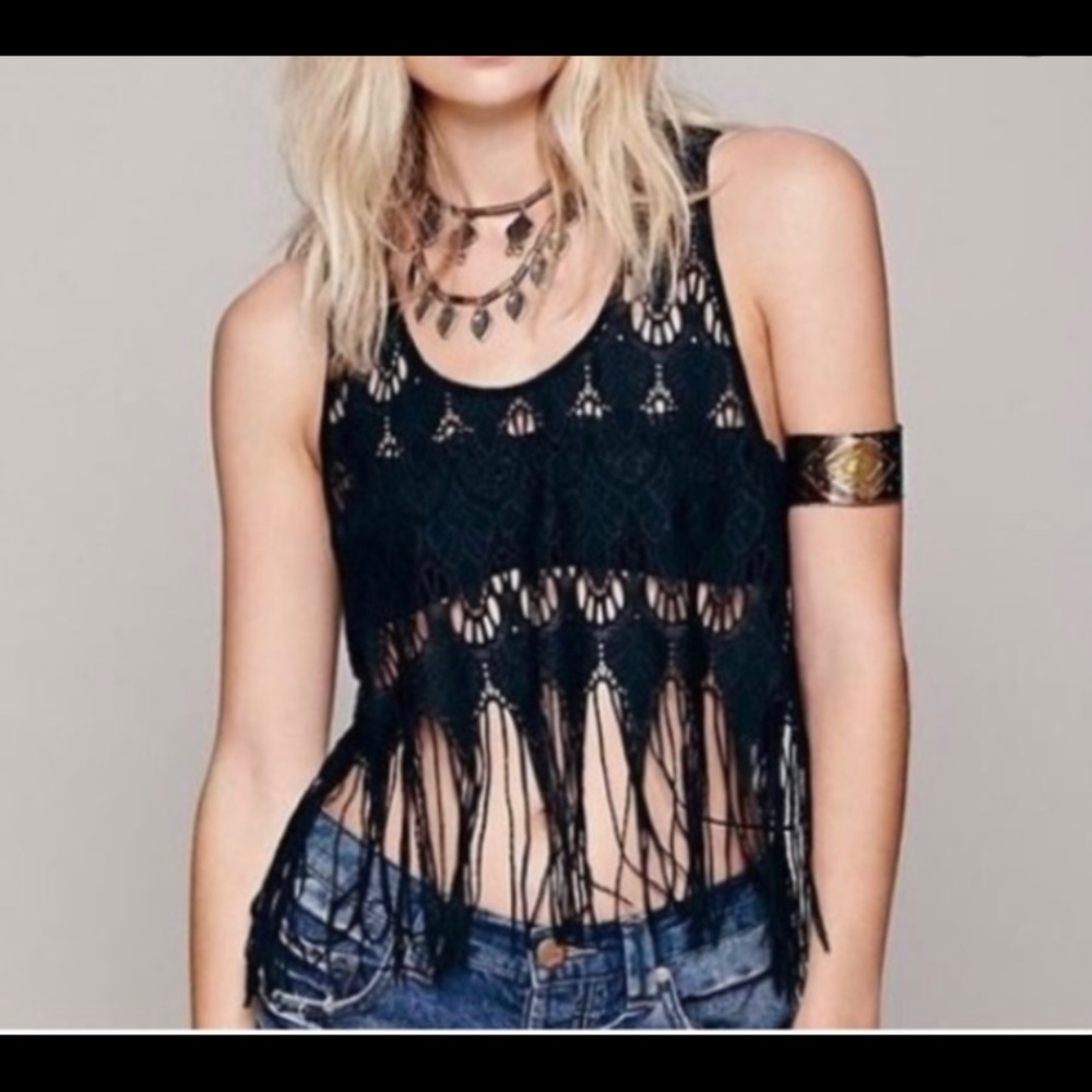 Free people crochet fringe top